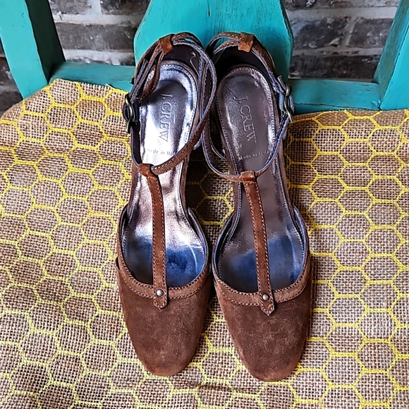 J. Crew Shoes - J. Crew Chocolate Brown Suede T-Strap Wedges